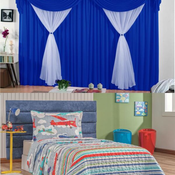 Kit Cortina Jessica Quarto Menino + Colcha Matelada + Tapete