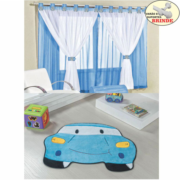 Kit Cortina Juvenil + Tapete Carro - Turquesa - Varão Brinde