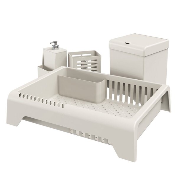 Kit Cozinha 4 Peças Escorredor Lixeira Porta Talher Dispenser