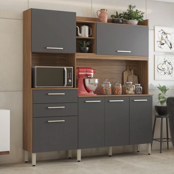 Kit Cozinha 6 Portas 2 Gavetas Select Amêndola Touch/grafito