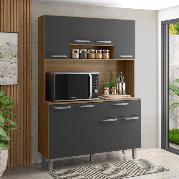 Kit Cozinha 8 Portas 1 Gaveta Aracaju Carvalho Grafite