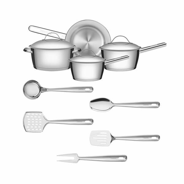 Kit Cozinha Allegra Aço Inox Fundo Triplo 9 Peças Com Utensíl
