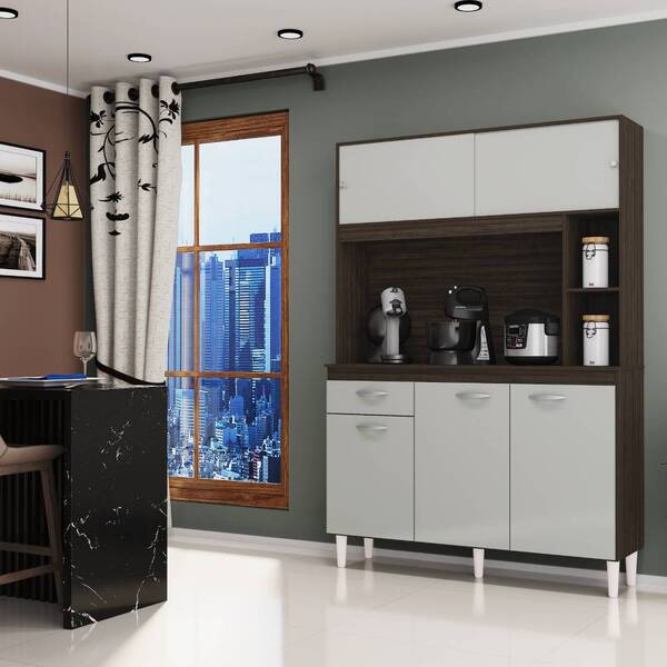 Kit Cozinha Auria 120cm 5 Portas Chocolate Off White Tana Dec