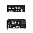 Kit Cozinha Balcão Ayla E Aéreo 150cm S/ Tampo Preto Com Graf