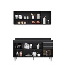 Kit Cozinha Balcão Ayla E Aéreo Maya 150cm C/ Tampo Preto - V