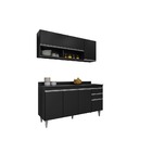 Kit Cozinha Balcão Ayla E Aéreo Maya 150cm C/ Tampo Preto - V