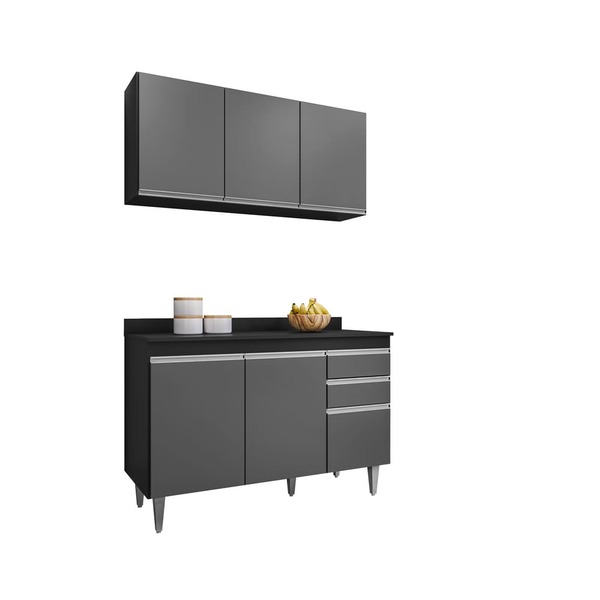 Kit Cozinha Balcão E Aéreo 120cm C/ Tampo - Vallisa Decor Pre