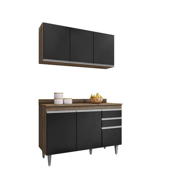 Kit Cozinha Balcão Melissa E Aéreo 120cm S/ Tampo Freijó Com