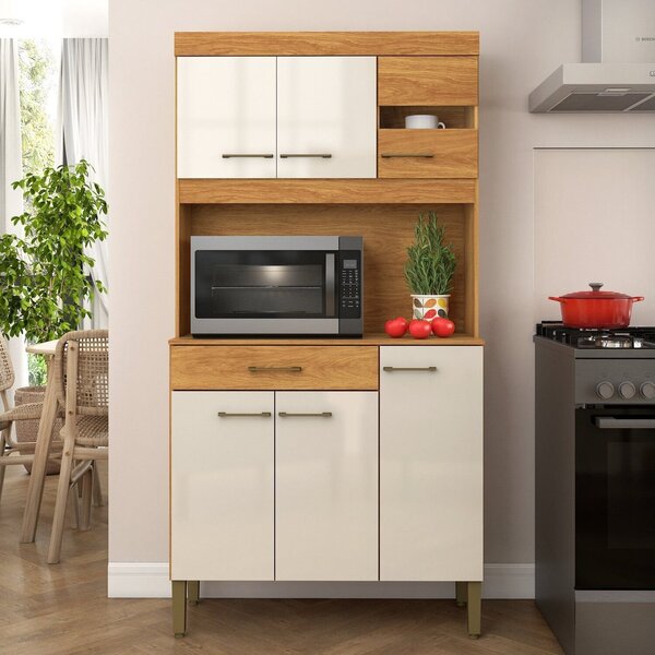 Kit Cozinha Carla 90cm 6 Portas 1 Gaveta Cinamomo/off White