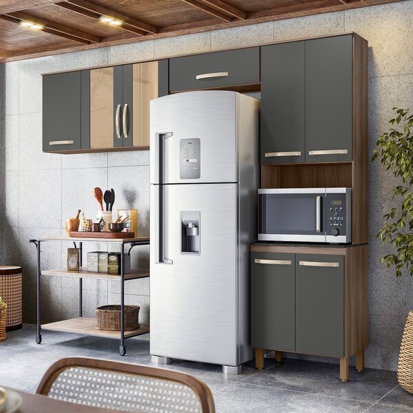 Kit Cozinha Compacta 8 Portas Fit Carvalho Nature/chumbo