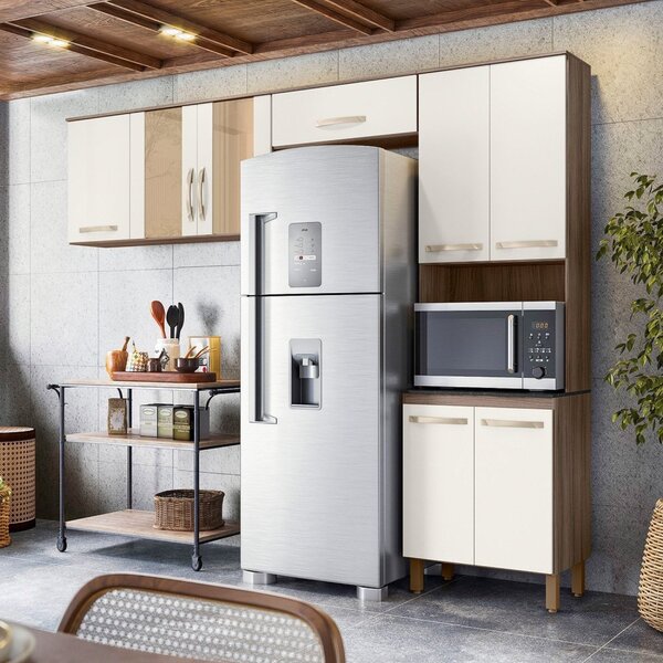 Kit Cozinha Compacta 8 Portas Fit Carvalho Nature/off White C