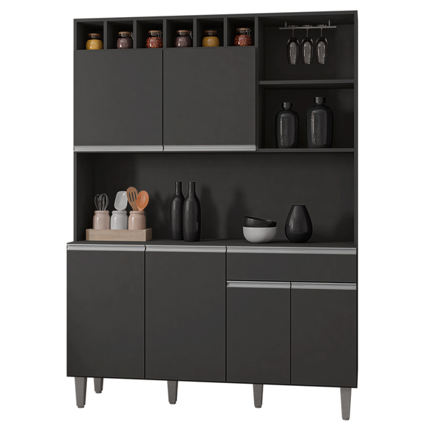 Kit Cozinha Compacta Alice 130cm Com 6 Portas E 1 Gaveta Cinz