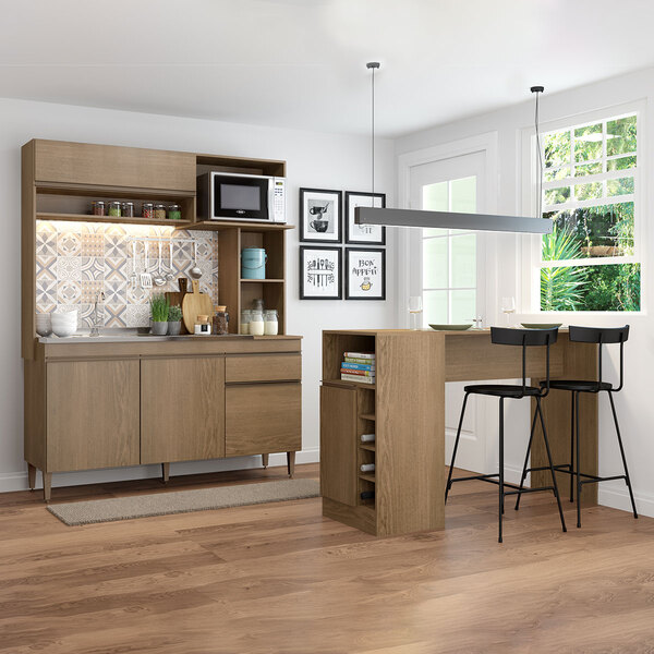 Kit Cozinha Compacta Rebeca 153 Cm + Bancada Ilha Gourmet 140