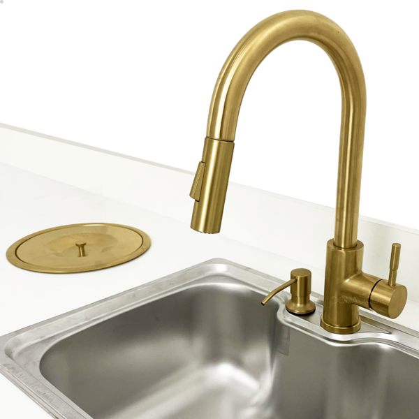 Kit Cozinha Dourado Escovado Torneira Pia Bancada Gourmet Lix