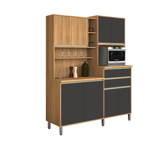 Kit Cozinha Gabi 08 Portas Ripado Freijó/grafite – Vitamov