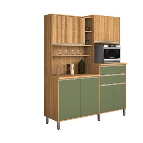 Kit Cozinha Gabi 08 Portas Ripado Freijó/verde – Vitamov