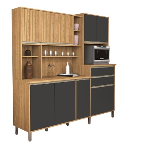 Kit Cozinha Gabi 10 Portas Ripado Freijó/grafite – Vitamov