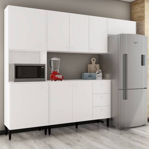 Kit Cozinha Lavanda Com Tampo 8 Portas Branco Tana Decor