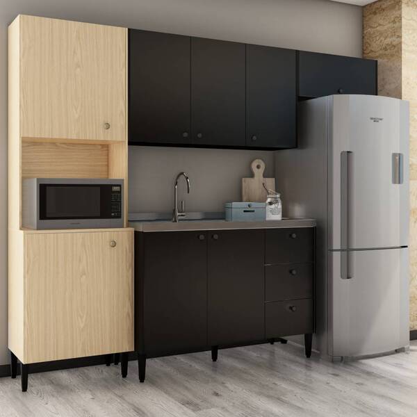 Kit Cozinha Lavanda Para Cuba Sem Tampo 8 Portas Damasco Pret