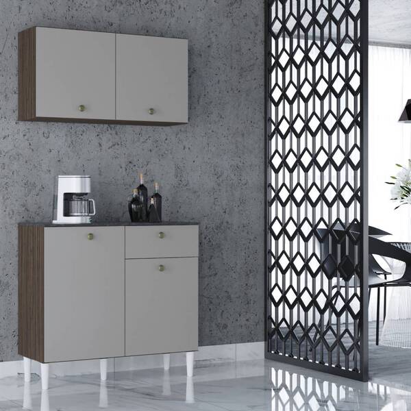 Kit Cozinha Lisboa 90cm 4 Portas Chocolate Off White Bnn Decor