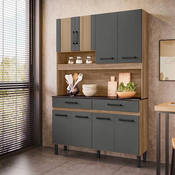 Kit Cozinha Maria 120cm 8 Portas 2 Gavetas Carvalho Chumbo Ta