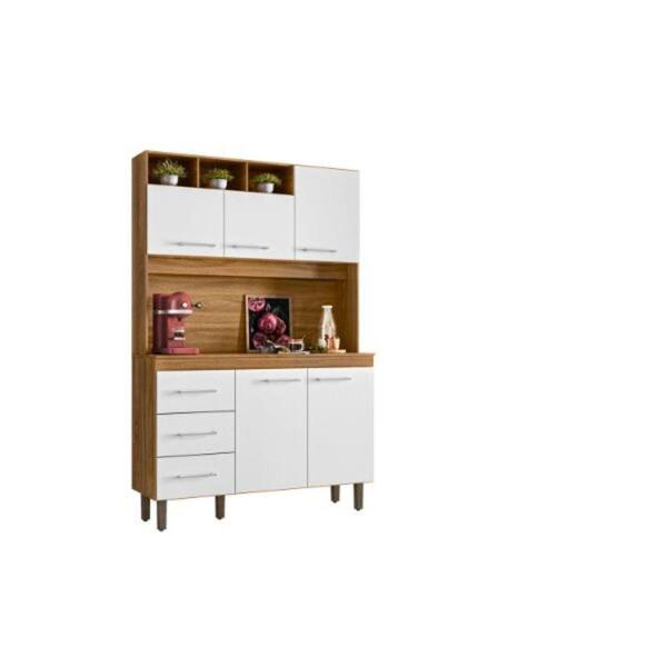 Kit Cozinha Milão 120 Cm 5 Portas 3 Gavetas Nature Off White