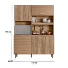 Kit Cozinha Mônica 140cm 4 Portas 2 Gavetas Carvalho Ripado T