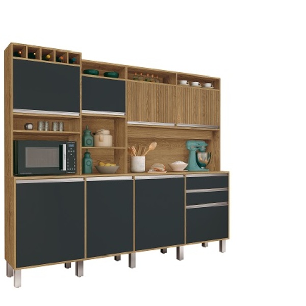 Kit Cozinha Smart 8 Portas Ripado Freijó/grafite – Vitamov