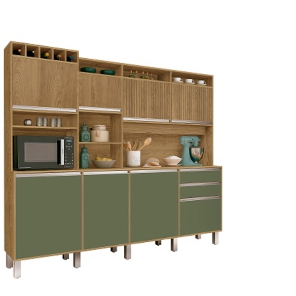 Kit Cozinha Smart 8 Portas Ripado Freijó/verde – Vitamov