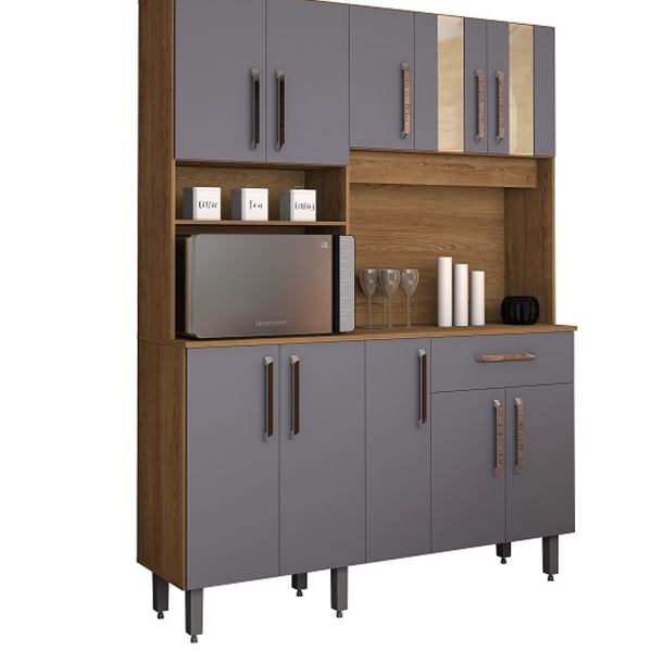 Kit Cozinha Supreme 10 Portas Freijó/cinza - Vitamov