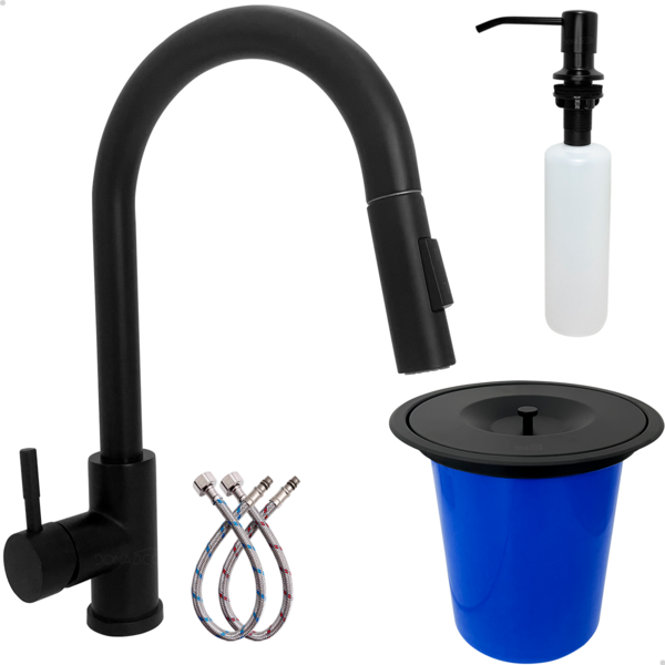 Kit Cozinha Torneira Pia Bancada Gourmet Lixeira 5l E Dispens