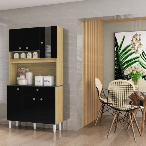 Kit Cozinha Veneza 6 Portas 90cm Damasco Preto Tana Decor