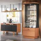 Kit Cristaleira E Buffet Aparador Ônix Nature Preto Tana Decor