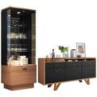 Kit Cristaleira E Buffet Aparador Ônix Nature Preto Tana Decor