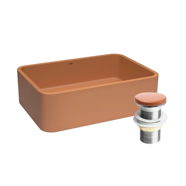 Kit Cuba Banheiro Concreto Apoio 40cm Moran Ocre + Válvula