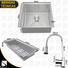 Kit Cuba Cozinha Gourmet Quadrada 44x44 Inox 304 Escovada Com