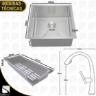 Kit Cuba Cozinha Gourmet Quadrada 44x44 Inox 304 Escovada Com