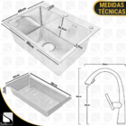 Kit Cuba Cozinha Gourmet Quadrada 60x45 Inox 304 Black Comple