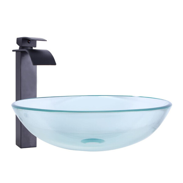 Kit Cuba De Apoio 35cm Incolor + Torneira Cascata Metal Preta