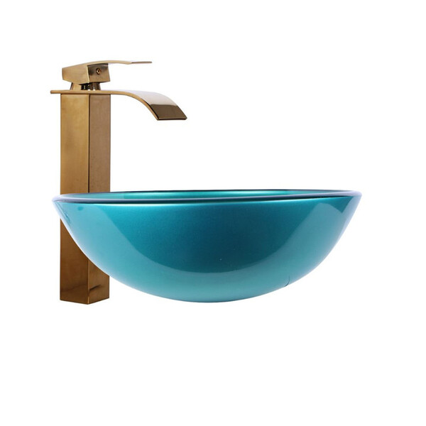 Kit Cuba De Apoio 35cm Verde Mar + Toneira Cascata Metal Dour