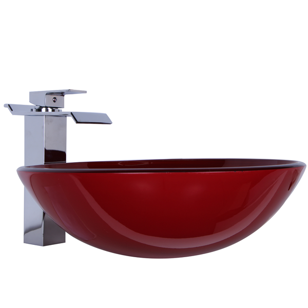 Kit Cuba De Apoio 35cm Vermelho + Toneira Cascata Metal + Vál