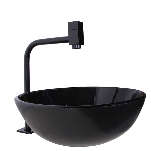 Kit Cuba De Banheiro 30cm  Preto + Torneira Link Preta + Válv