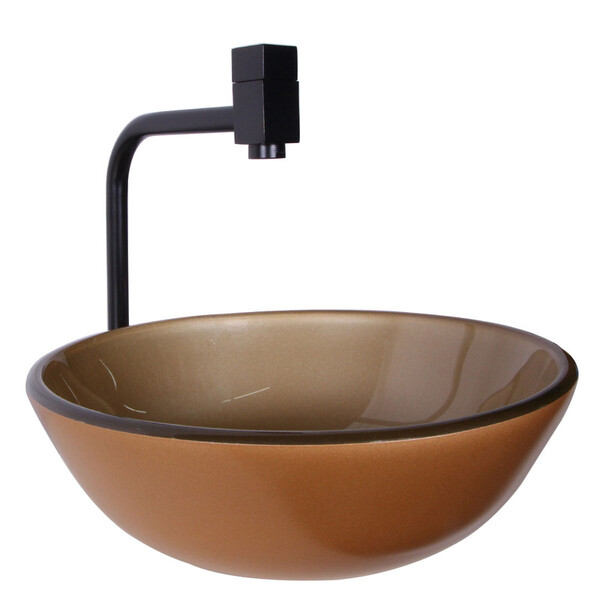 Kit Cuba De Banheiro 30cm Dourado + Torneira Link Preta + Vál