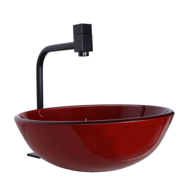 Kit Cuba De Banheiro 30cm Vermelho + Torneira Link Preta + Vá