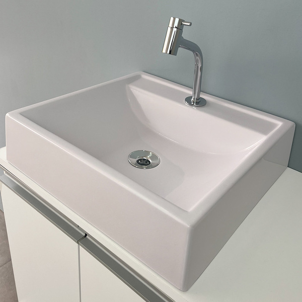 Kit Cuba De Banheiro Sobrepor Ônix + Torneira Bica Baixa Crom