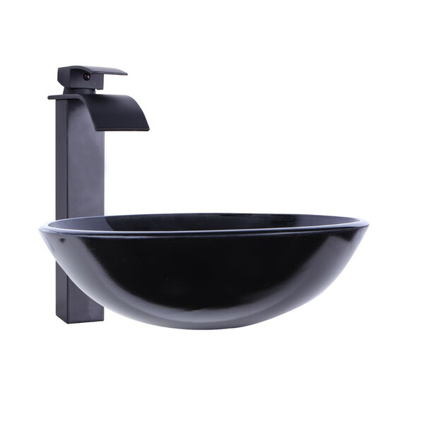 Kit Cuba De Sobrepor 42cm  Preto + Toneira Cascata Metal Pret