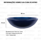Kit Cuba De Sobrepor 42cm Azul + Torneira Link Preta + Válvul