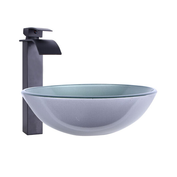 Kit Cuba De Sobrepor 42cm Prata + Toneira Cascata Metal Preta