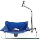 Kit Cuba De Vidro 10mm Azul Escuro Tampo 40cm Incolor Com Sup