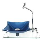 Kit Cuba De Vidro 10mm Azul Tampo 40cm Incolor Com Suporte To